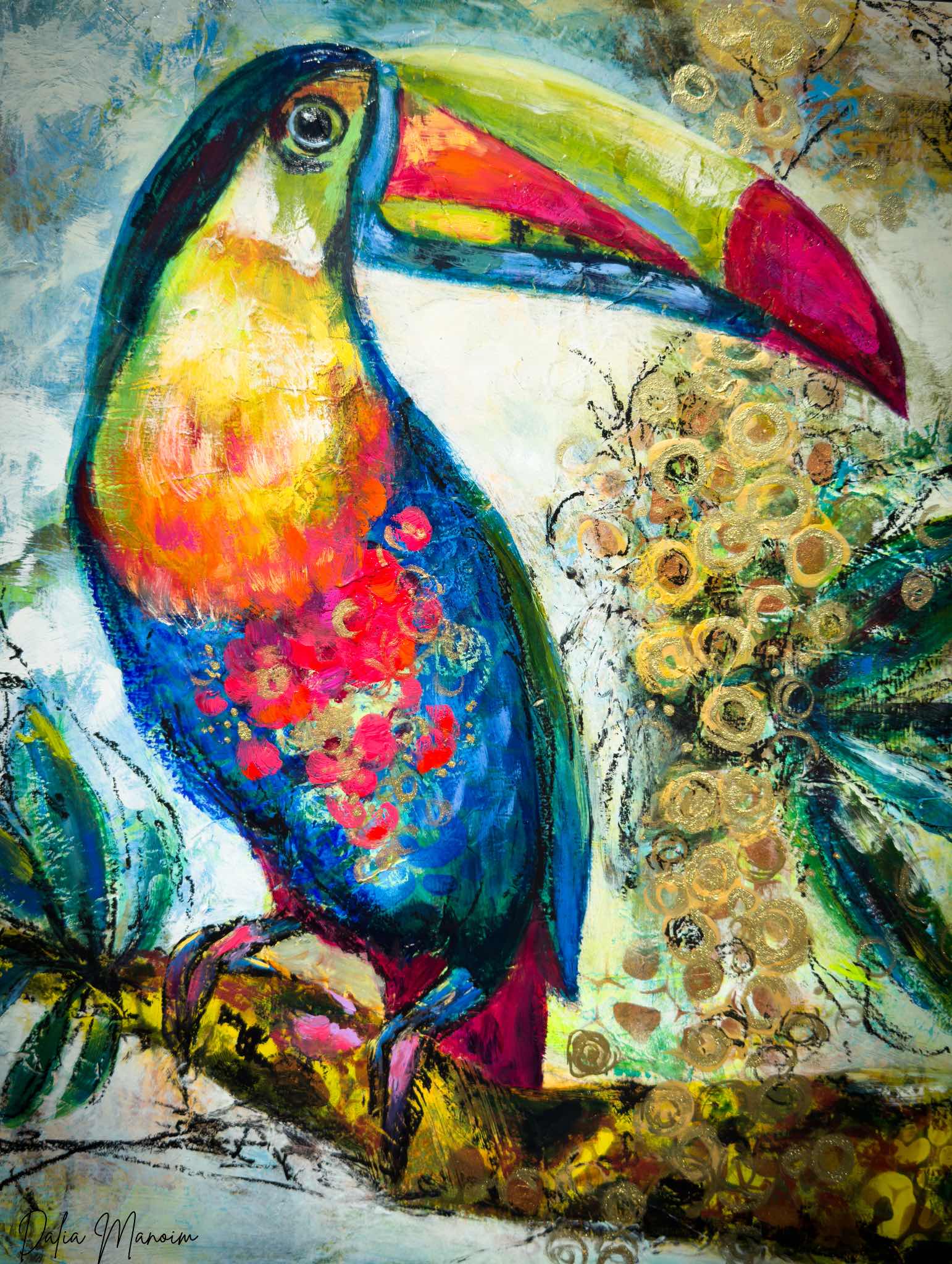 Perch Boldly – Original Mixed Media Oil Painting by Dalia Manoim