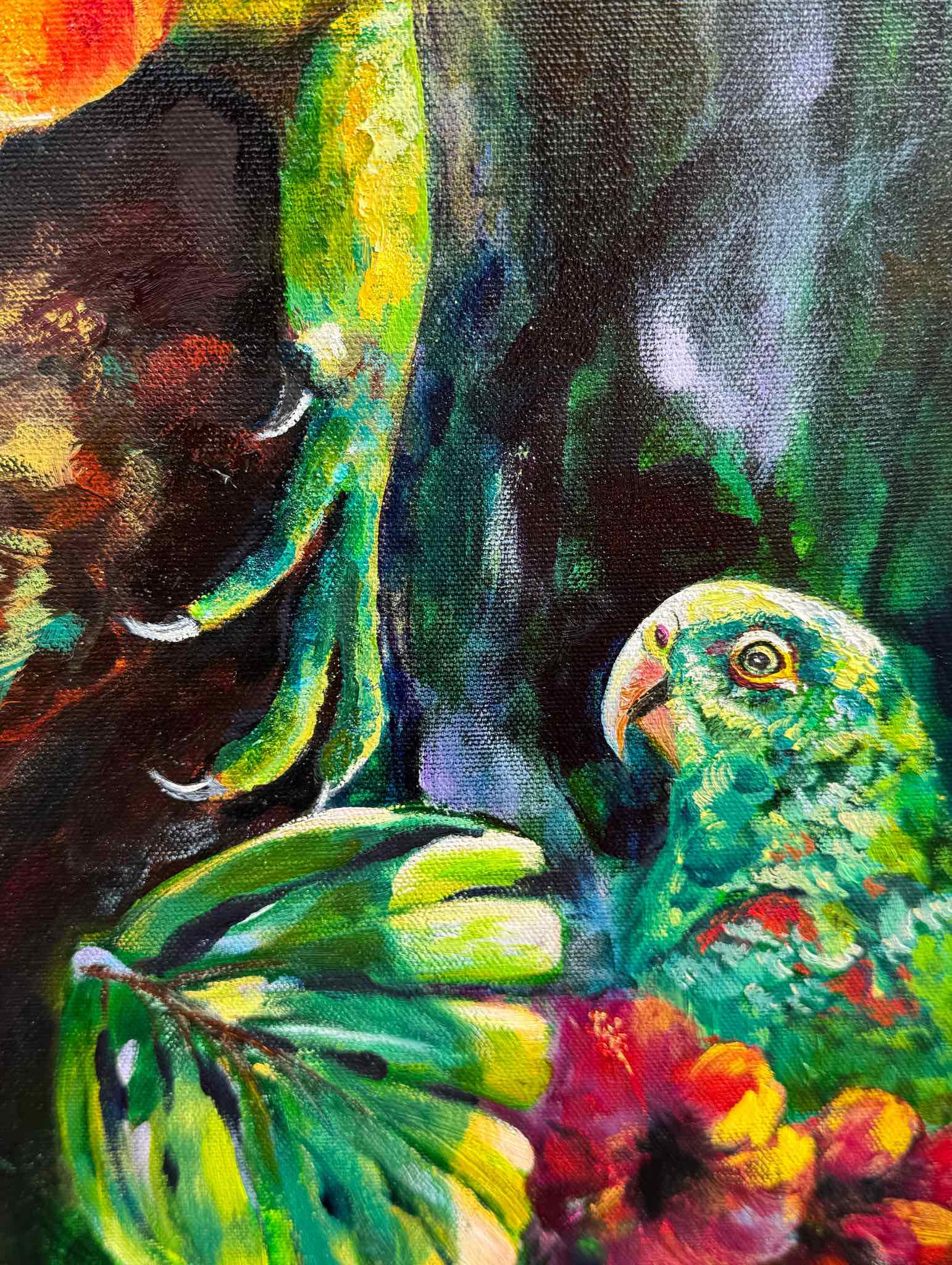 PRESENCE IN STILLNESS - IGUANA & PARROTS OIL AND MIXED MEDIA